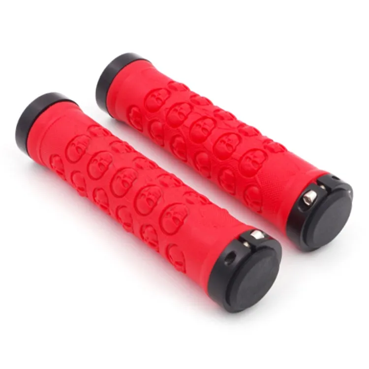 1 Pair AG23 Skull Style Bicycle MTB Bike Lock-on Rubber Handlebar Grips(Red)