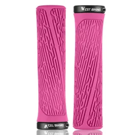 1 Pair WEST BIKING YP0804061 Bicycle Anti-Slip Shock Absorber Grip Mountain Bike Rubber Handlebar Cover(Rose Pink)