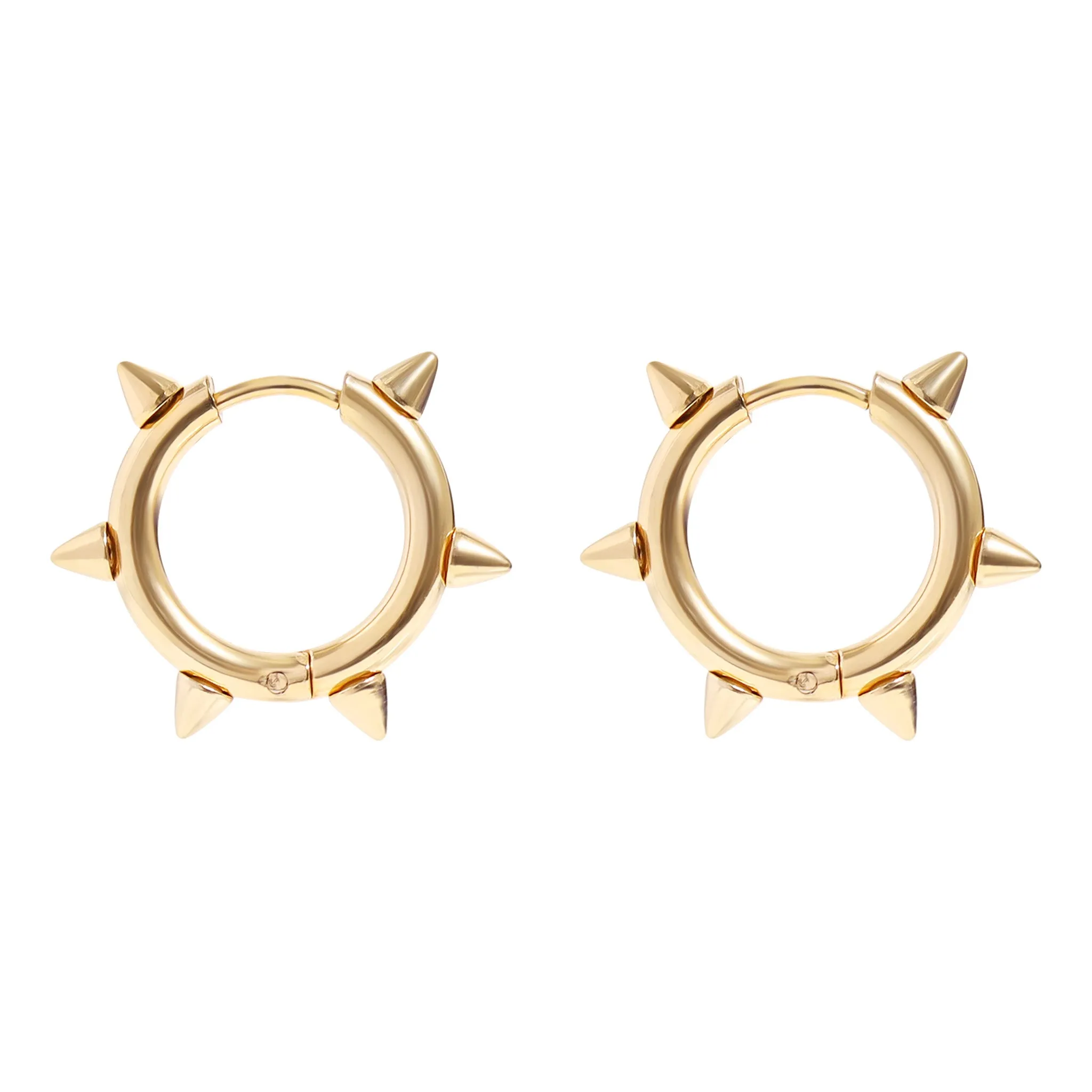 18K Gold PVD Stainless Steel Spike Hoop Earrings / ERJ0034