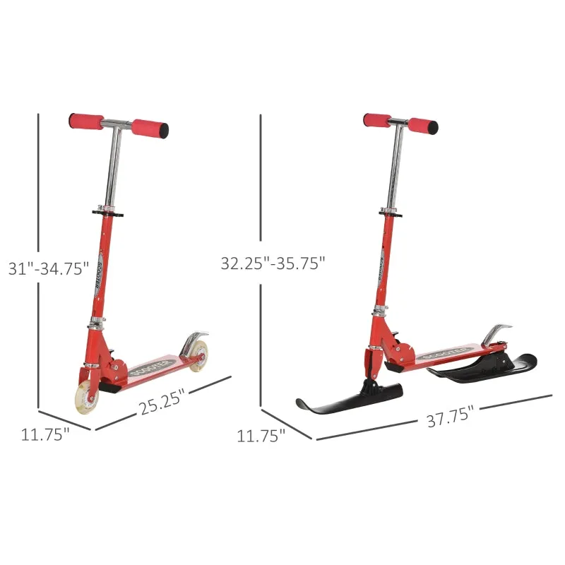 2 in 1 Design Snow Scooter and Wheeled Scooter- Red