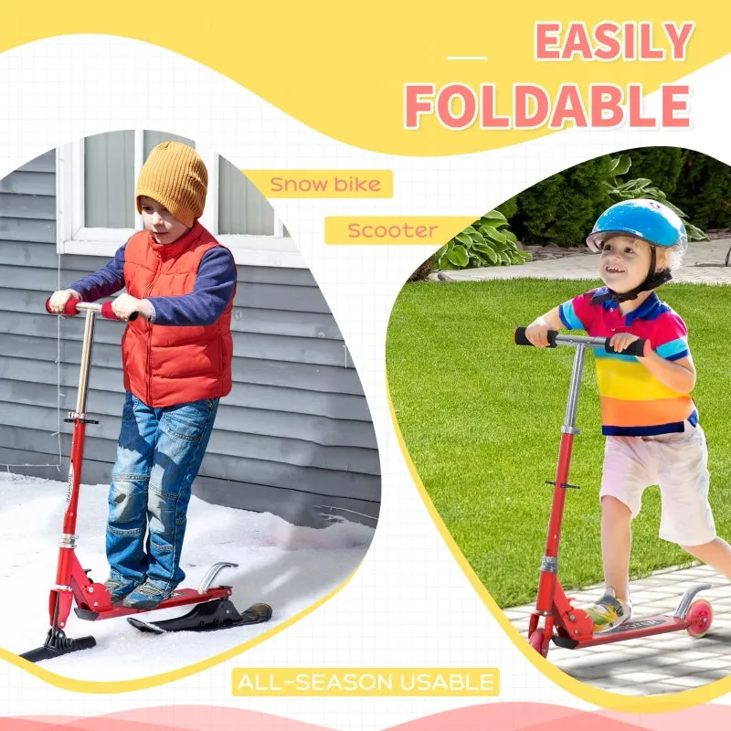 2 in 1 Design Snow Scooter and Wheeled Scooter- Red