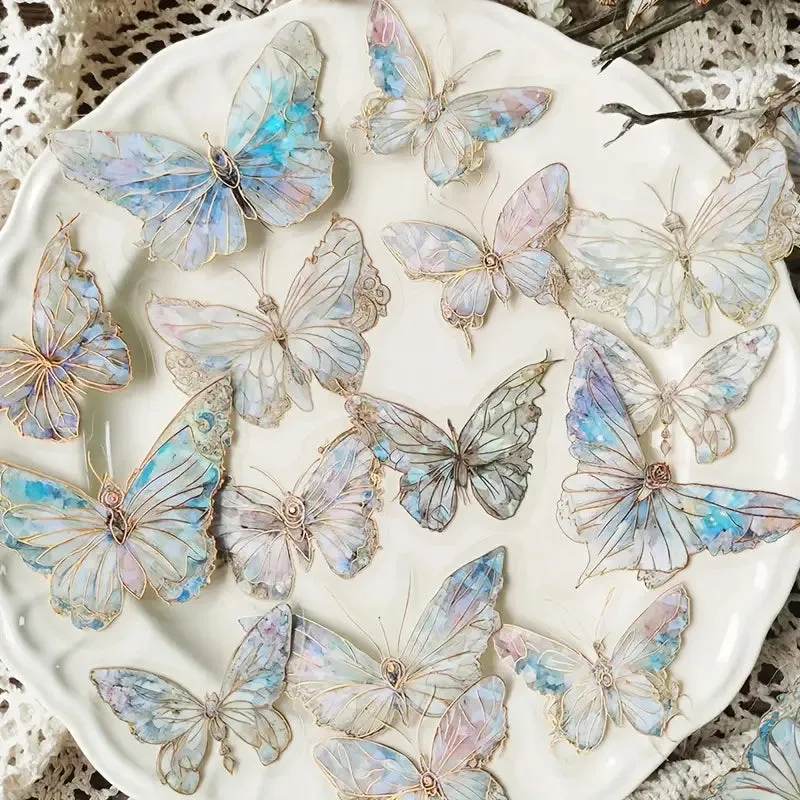 20-Pieces: Ice Crystal Laser Butterfly Decorative PET Stickers