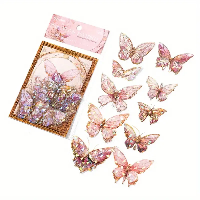 20-Pieces: Ice Crystal Laser Butterfly Decorative PET Stickers