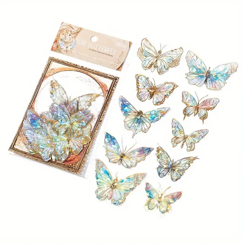 20-Pieces: Ice Crystal Laser Butterfly Decorative PET Stickers