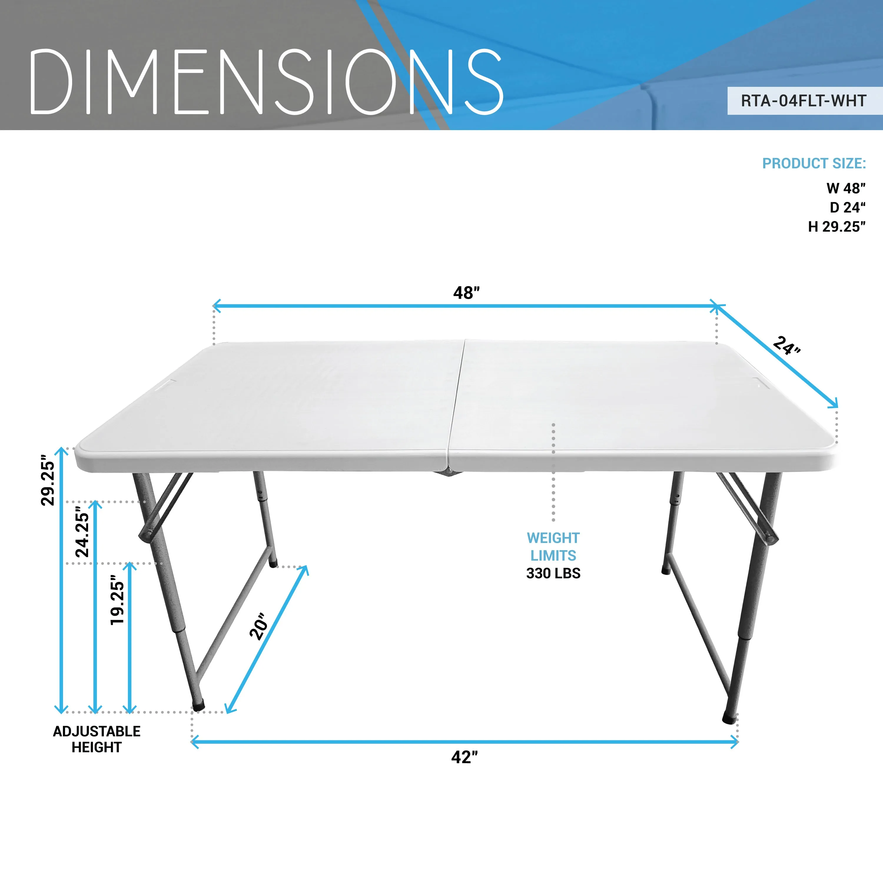 4 FT Granite White Adjustable Height Folding Table with Easy-Carry Handle