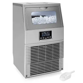 66lb/24hr Automatic Portable Stainless-Steel Ice Maker Machine w/ Ice Scoop