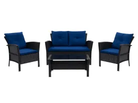 Black and Navy Blue Wicker Patio Set, 4pc