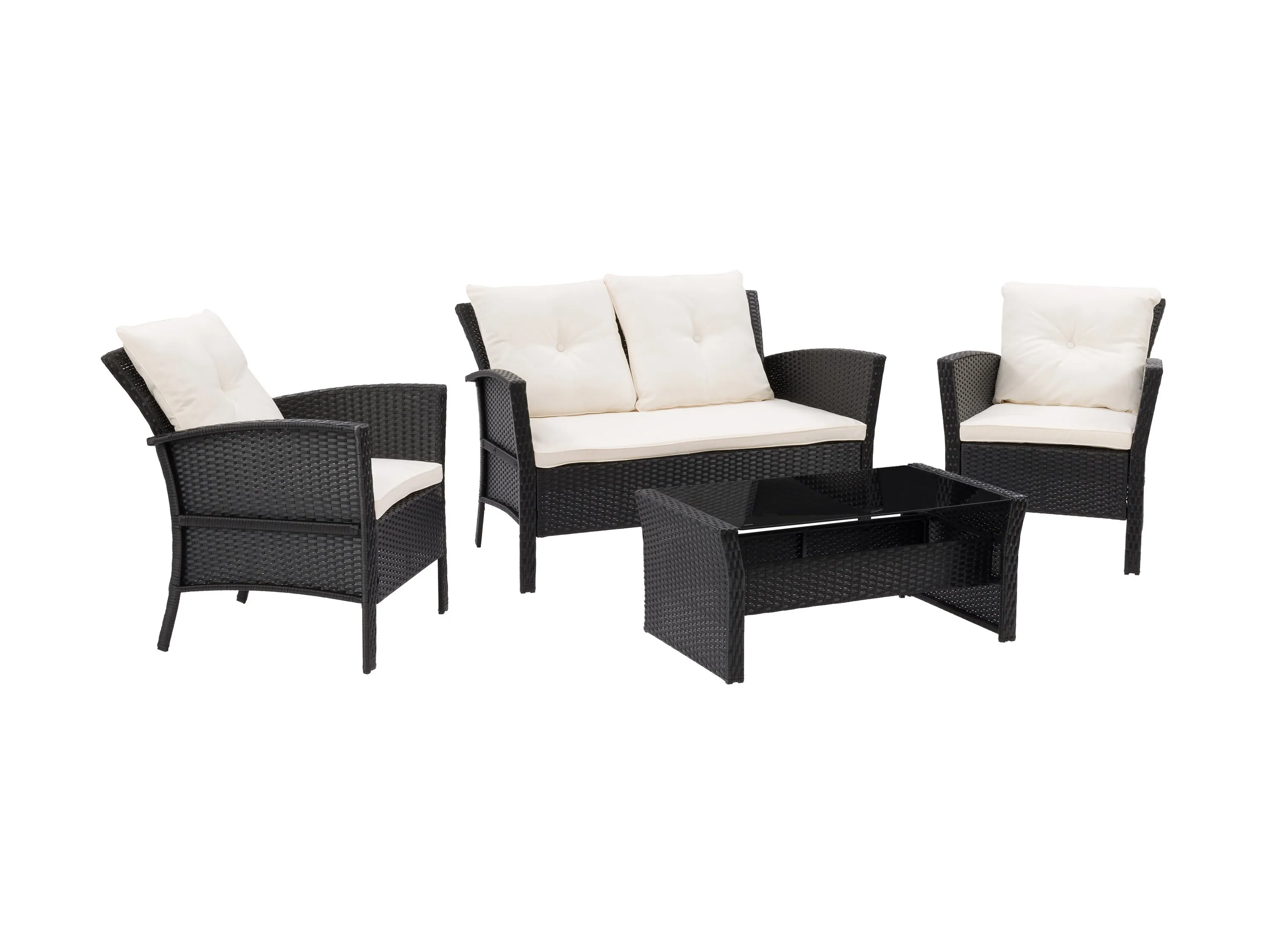 Black and Warm White Wicker 4pc Patio Set