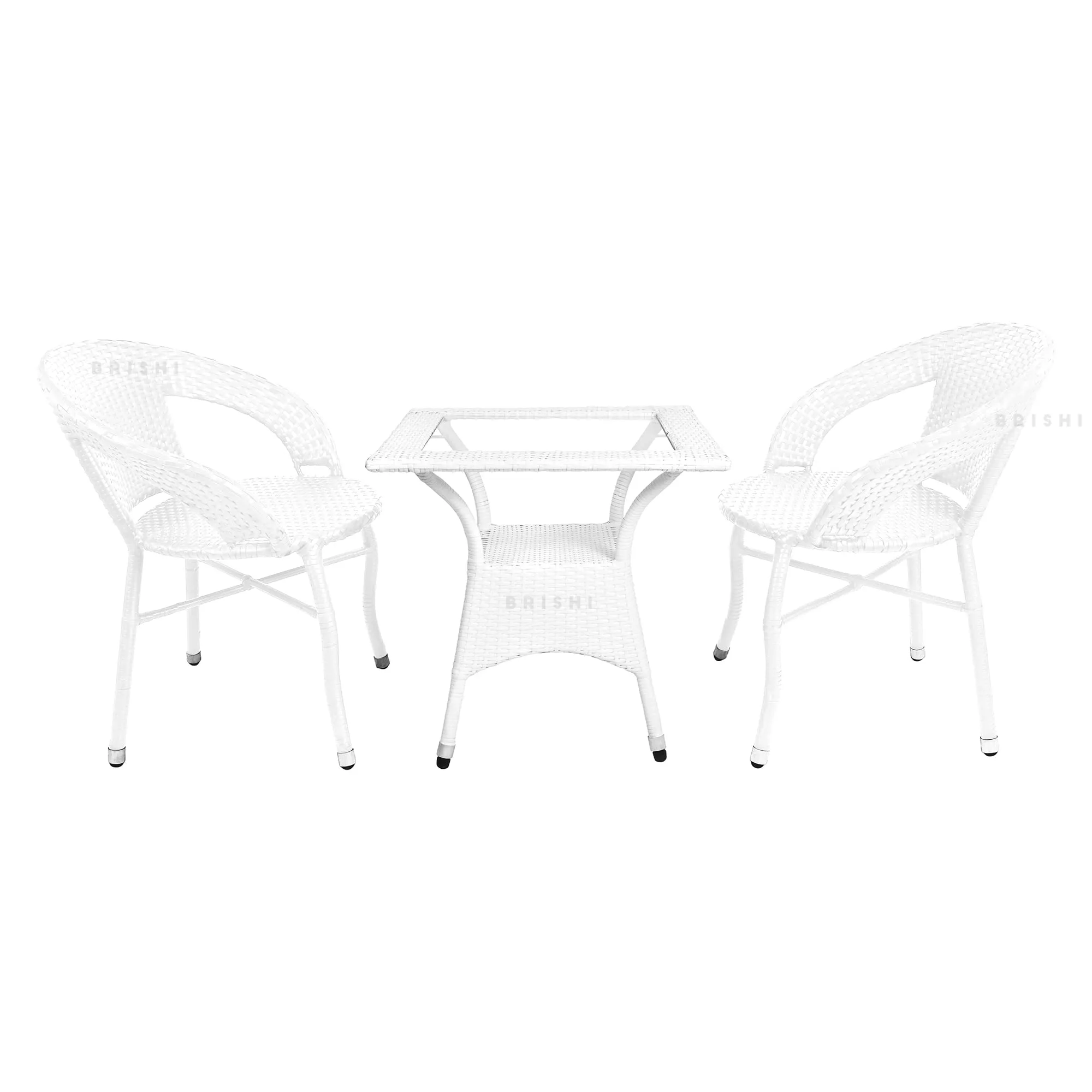 BRISHI Garden Patio Seating Chair and Table Set Outdoor Balcony Garden Coffee Table Set Furniture with 1 Square Table and 2 Chairs Set (White)