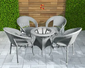 CORAZZIN Garden Patio 4 Seater Chair and Table Set Outdoor Balcony Garden Coffee Table Set Furniture with 1 Table and 4 Chairs Set - (Grey), Rattan, 56 Cm, 61 Cm