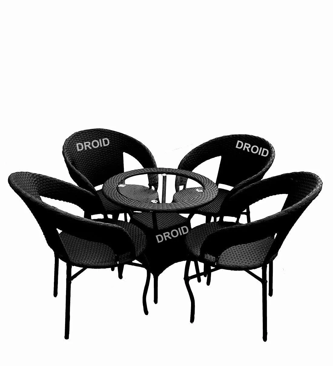 DROID FURNITURE Garden Patio Seating Chair and Table Set Outdoor Balcony Garden Coffee Table Set 1 Table and 4 Chairs Set (Black)