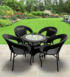 DROID FURNITURE Garden Patio Seating Chair and Table Set Outdoor Balcony Garden Coffee Table Set 1 Table and 4 Chairs Set (Black)