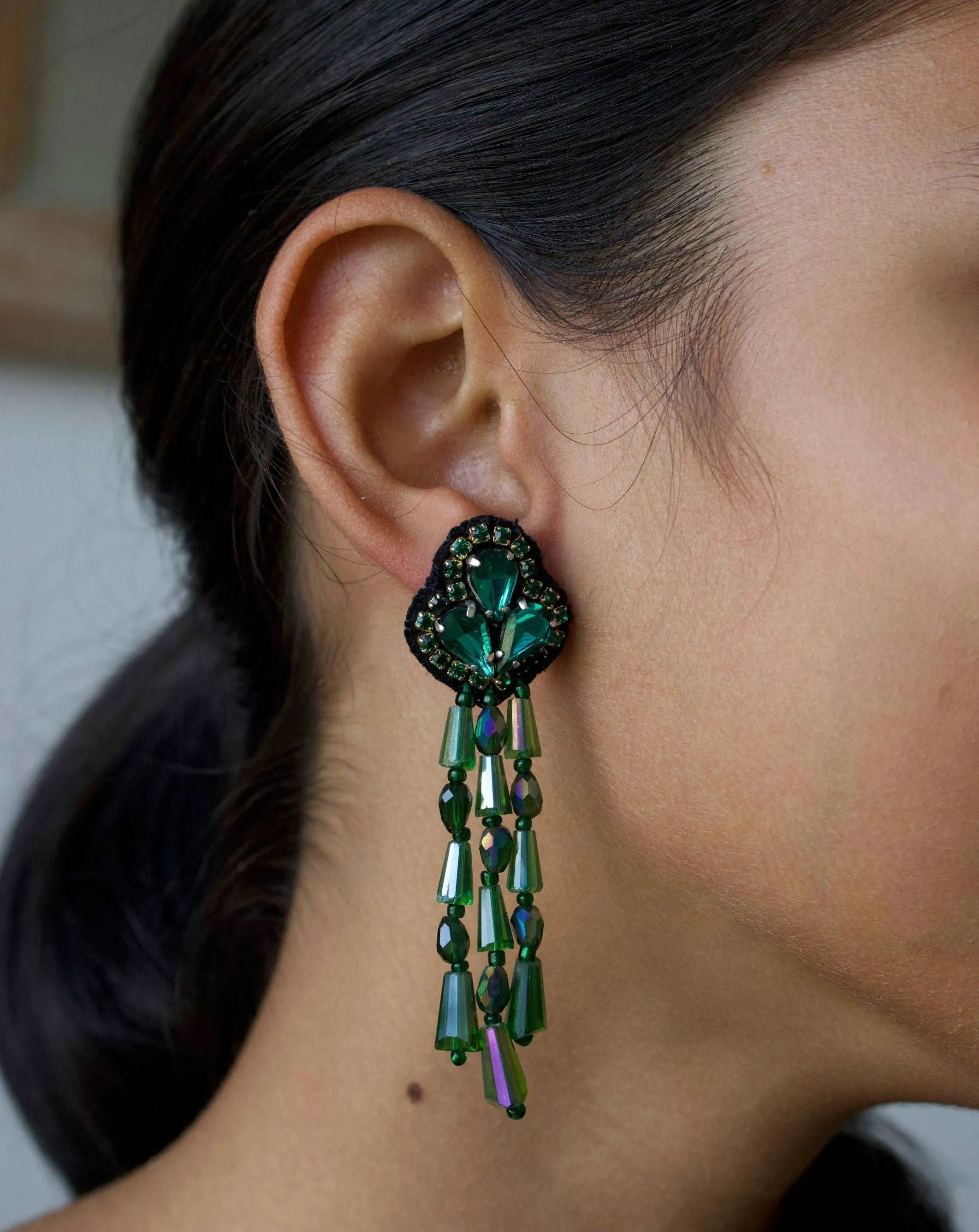 Emily Emerald Green Bead & Briolette Earrings