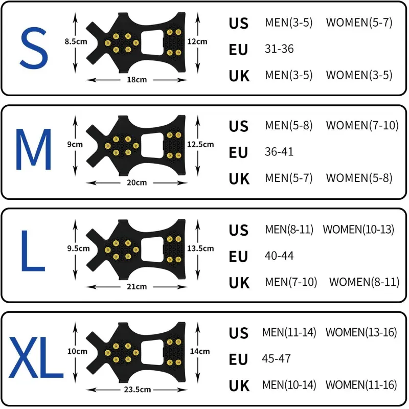 Ice Cleats, Ice Grips Traction Cleats Grippers Non-Slip over Shoe/Boot Rubber Spikes