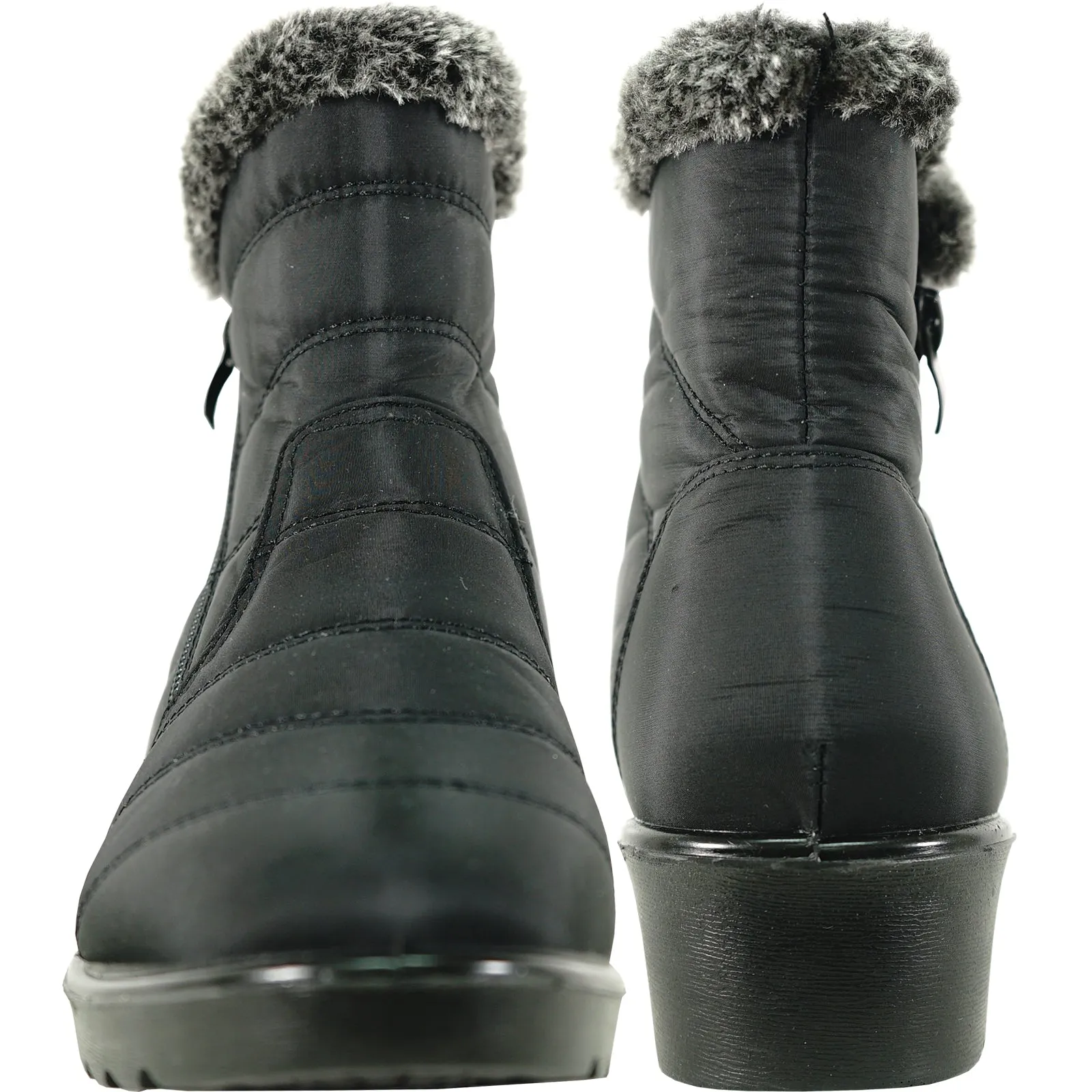 KOZI Women Winter Fur Boot NANCY-3 Ankle Casual Boot Black - with Ice Cleat Outsole