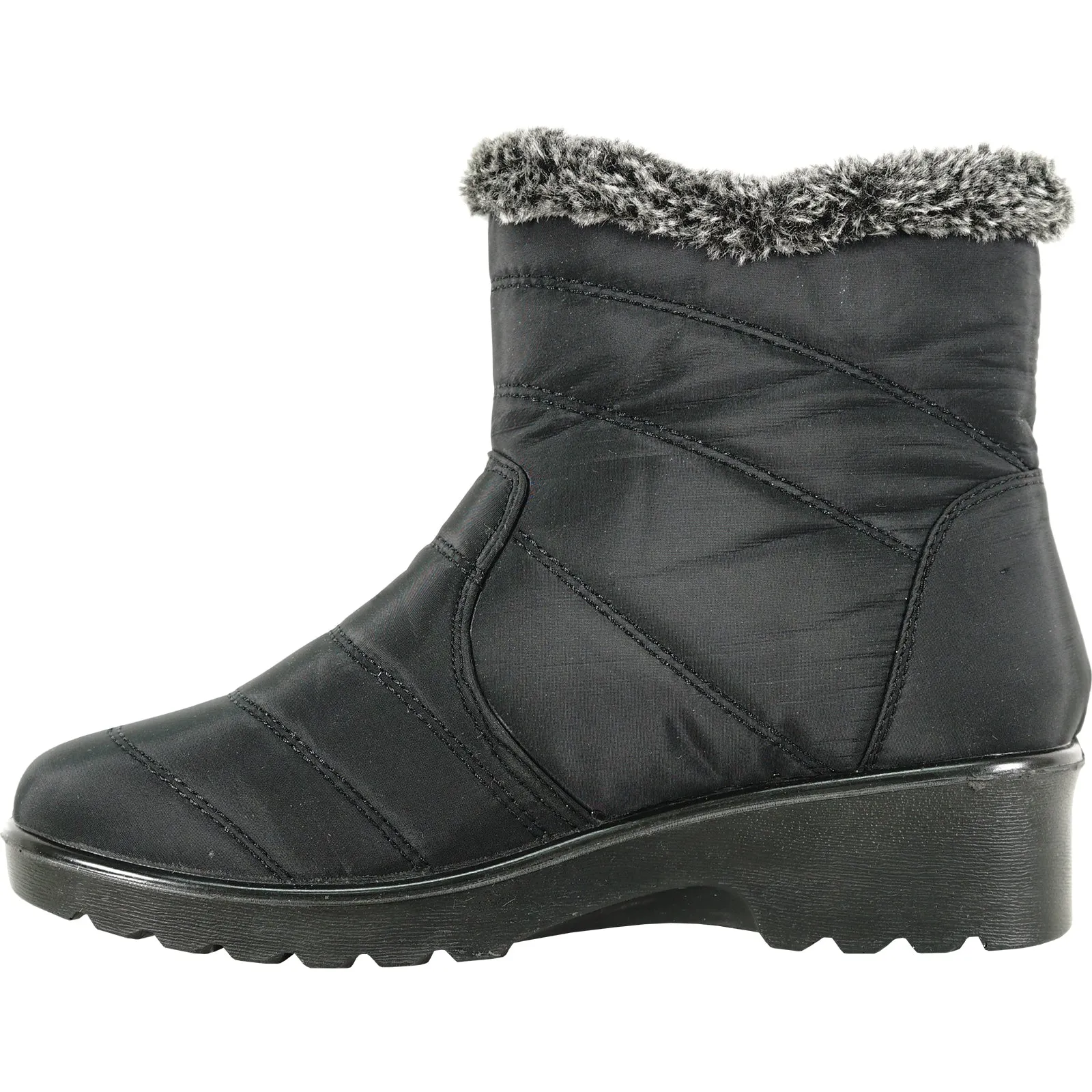 KOZI Women Winter Fur Boot NANCY-3 Ankle Casual Boot Black - with Ice Cleat Outsole