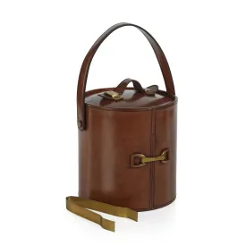 Leather Ice Bucket with Gold Metal Ice Tongs