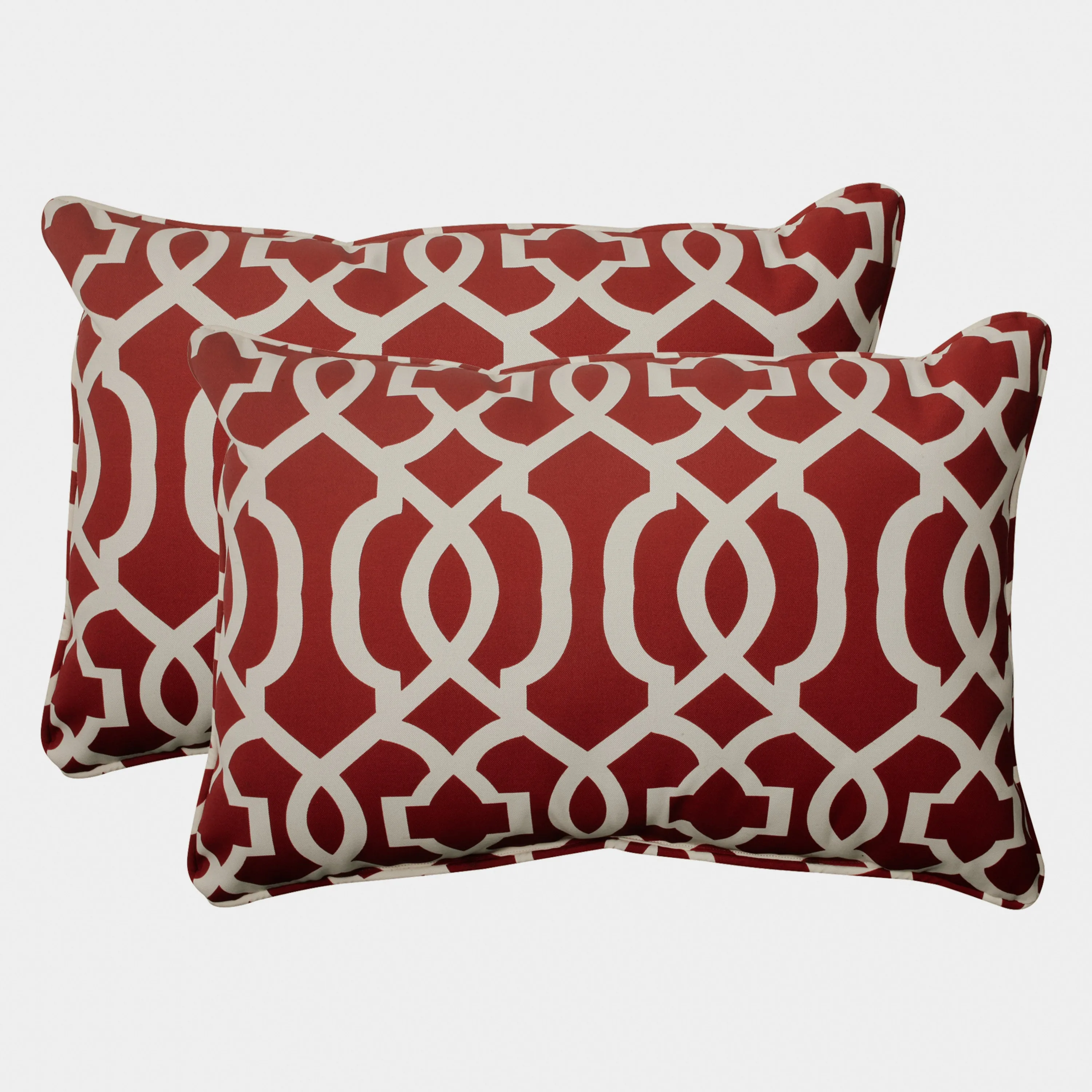 Outdoor/Indoor New Geo Red Over-sized Rectangular Throw Pillow (Set of 2)