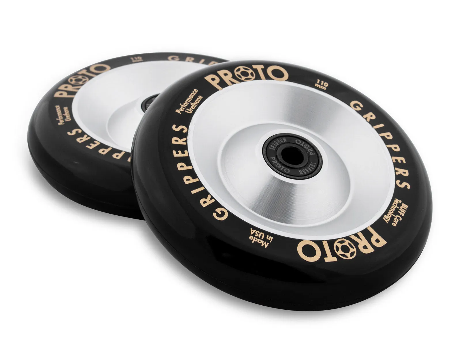 Proto Wheels Classic Full Core Grippers 110mm Black on Raw (Pair)