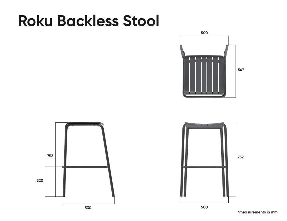 Roku Outdoor Backless Bar Stool in Matt Charcoal