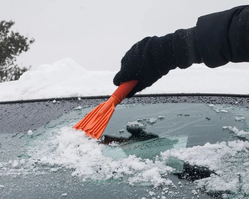 Shuttsco 12" Snow Rake with 30" Wood Sure-Grip Handle, 9" Ice Scraper, and Handle Clip - 4pcs Snow Removal Kit for SUVs & Minivans - Removes Snow from Vehicle Roofs, Hoods, Trunks - Made in USA