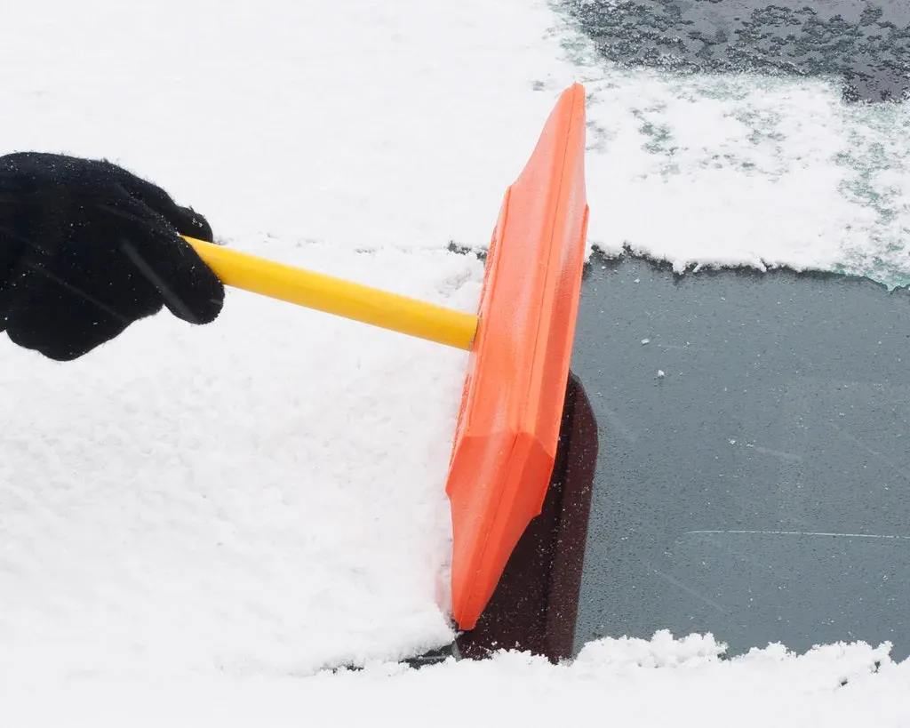 Shuttsco 12" Snow Rake with 30" Wood Sure-Grip Handle, 9" Ice Scraper, and Handle Clip - 4pcs Snow Removal Kit for SUVs & Minivans - Removes Snow from Vehicle Roofs, Hoods, Trunks - Made in USA