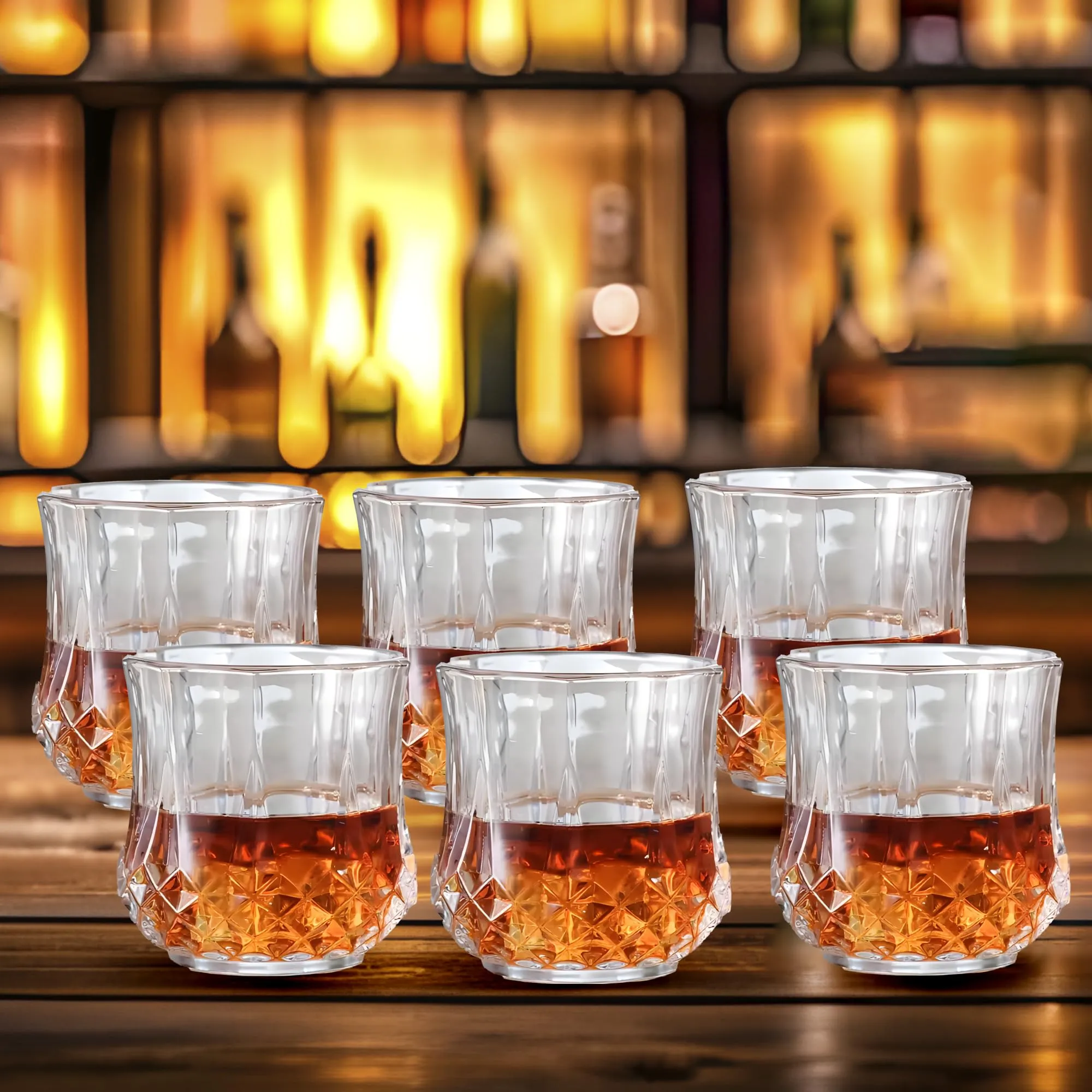 The Better Home Whiskey Glasses Set of 6 (200ml Each) | Lead Free Neat Whiskey Glass | Heavy Bottom Drinking Glass | Crystal Glass for Bar Home | Glass for Drinks | Cocktail Glasses | Highball Glass