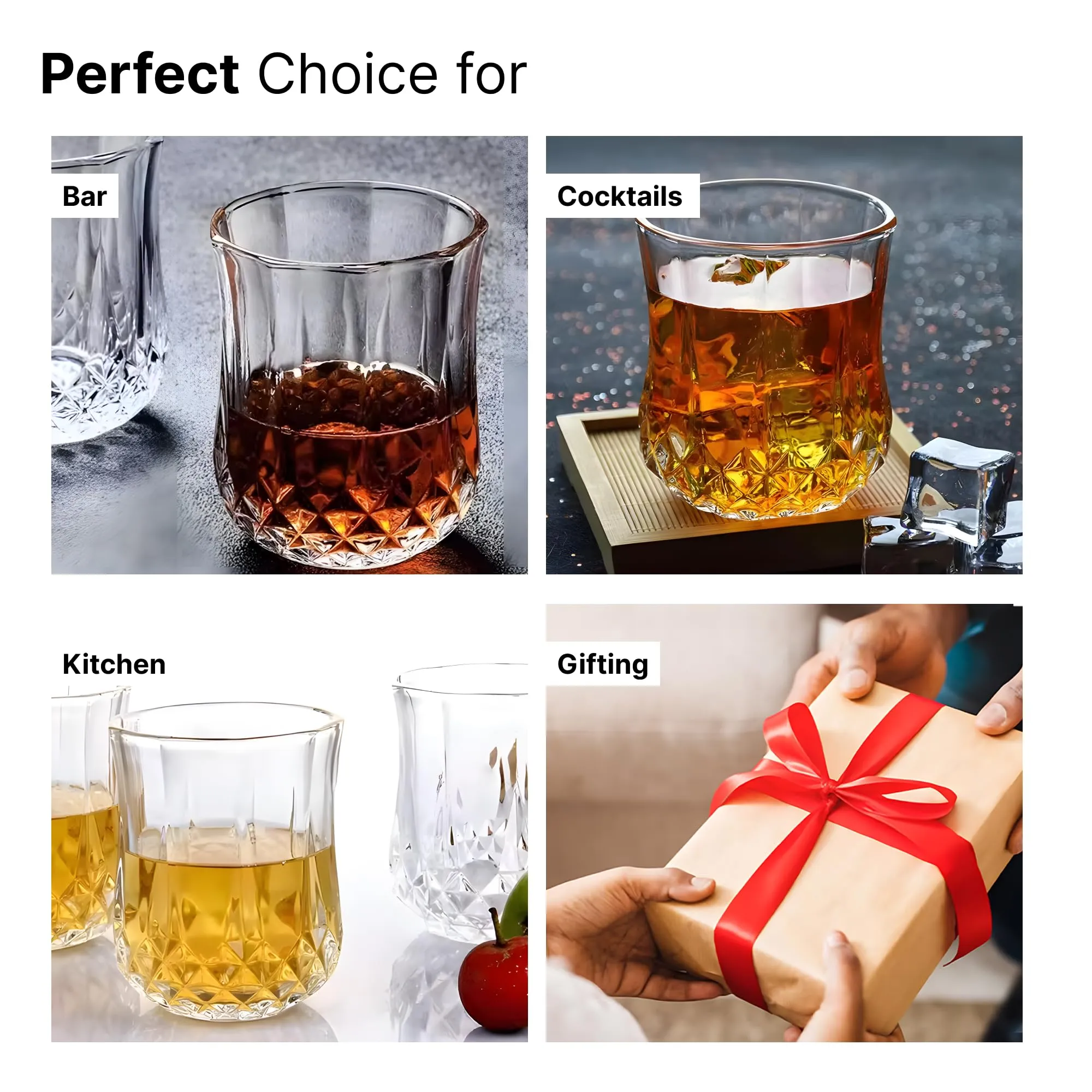 The Better Home Whiskey Glasses Set of 6 (200ml Each) | Lead Free Neat Whiskey Glass | Heavy Bottom Drinking Glass | Crystal Glass for Bar Home | Glass for Drinks | Cocktail Glasses | Highball Glass