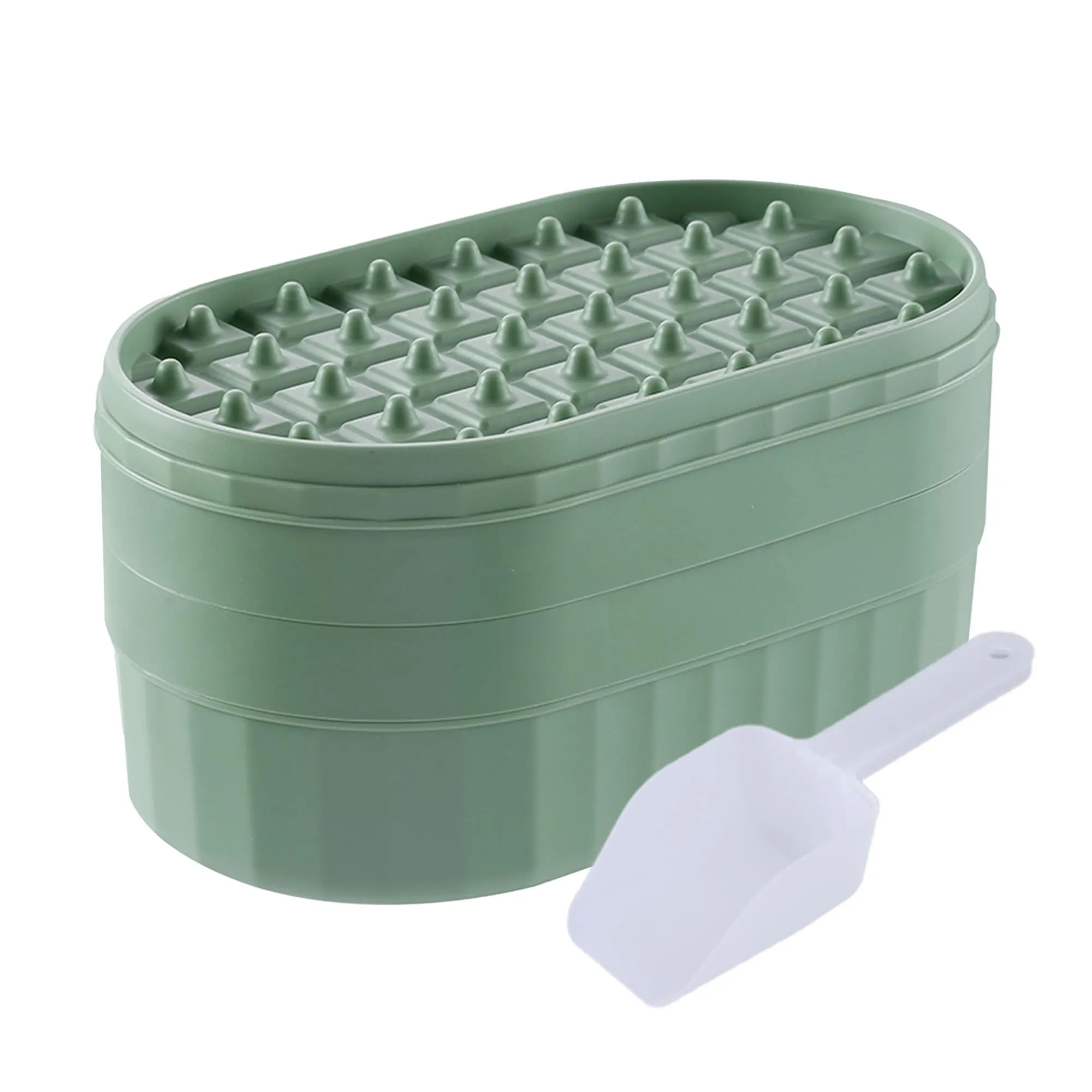 UMAI 2 Layer Ice Cube Trays with Storage Box & Ice Scoop | 72 Compartments | One Press Demolding | Ice Cubes for Whiskey Cocktails Mocktails Soft Drinks | BPA Free (Green)