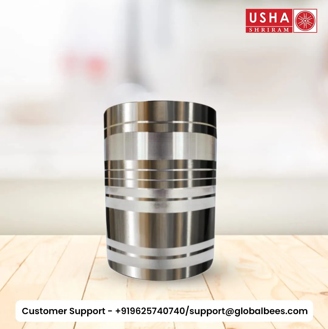 USHA SHRIRAM | 6Pc Stainless Steel Glass Set | 300ml Each | Stainless Steel Gilas, Wobble Free Base, Durable | Multipurpose, Elegant Design & Mirror Finish (Hourglass - Set of 6)